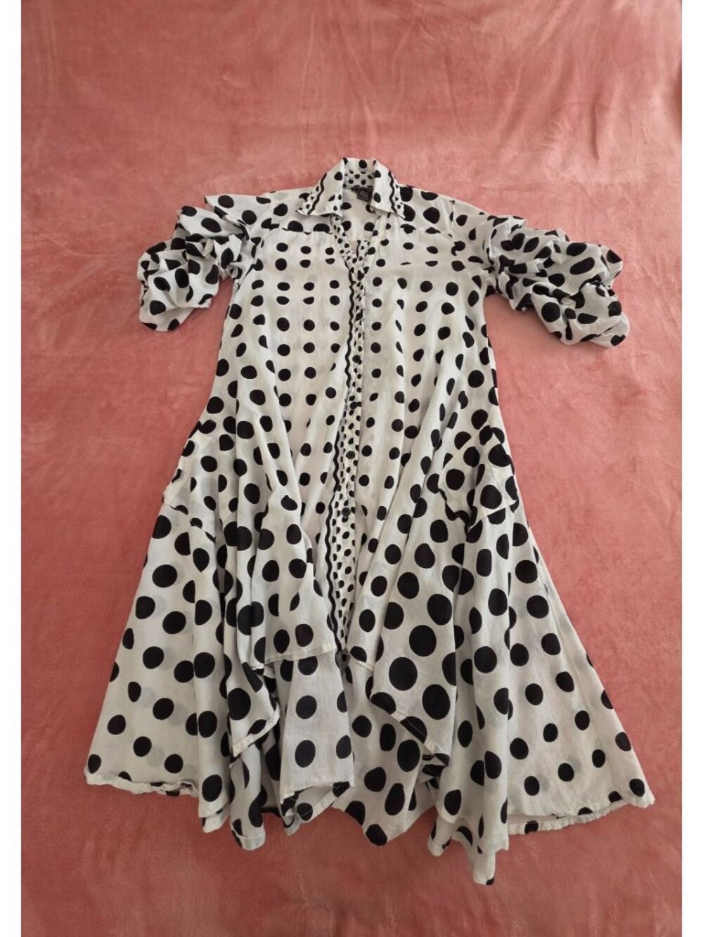 Polka Dot Ruffle Sleeve Cotton Tunic Dress By Step In Style S White/Black Lightw - Picture 10 of 16